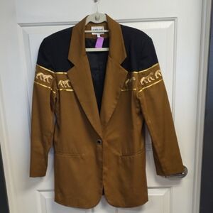 Vintage Stephanie Queller Unique Blazer Size 12 Gold Brown & Black